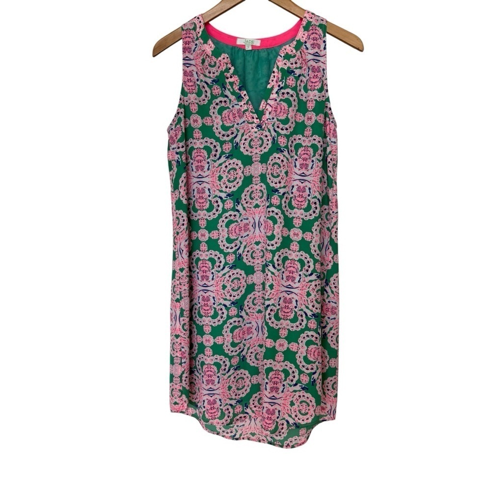 JADE Melody Tam Women's Floral Print Sleeveless V-Neck A-Line Mini Dress S Flowy